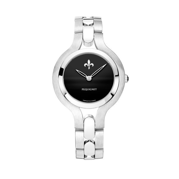 Montre Pequignet Trocadero boitier acier, cadran noir laqué