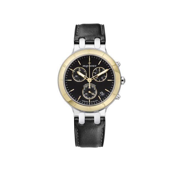 Montre Moorea Chrono or et acier, cadran noir