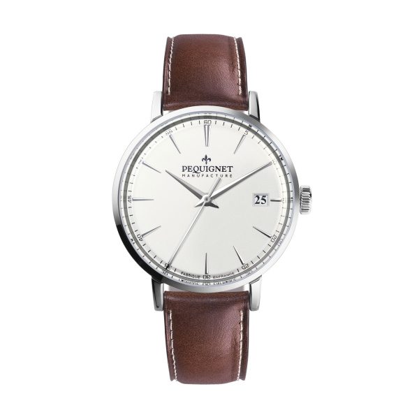 Montre Pequignet Attitude acier, cadran blanc opalin